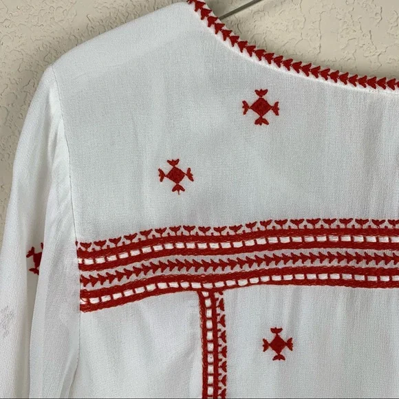 FLOREAT White Boho Blouse Red Embroidery 8 - Picture 9 of 13